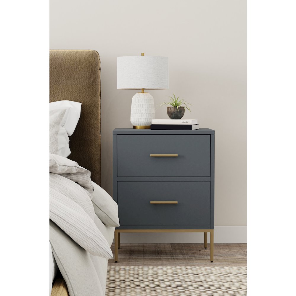 Madelyn Two Drawer Nightstand, Slate Gray. Picture 2