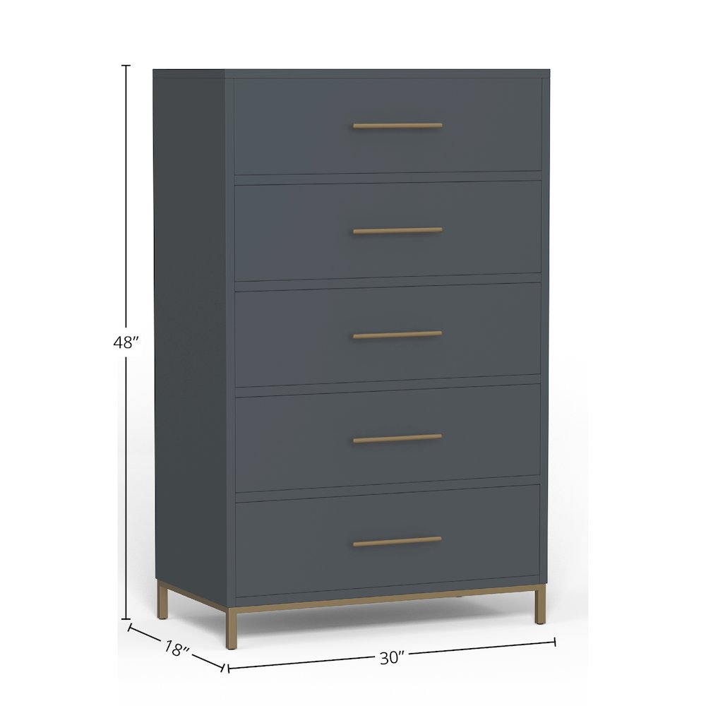 Madelyn Five Drawer Chest, Slate Gray. Picture 1