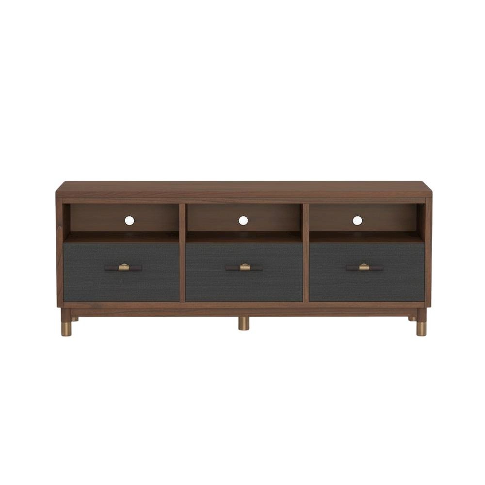 Black Mahogany Solids & Veneer TV Console with 3 Drawers and Modern Design. Picture 4