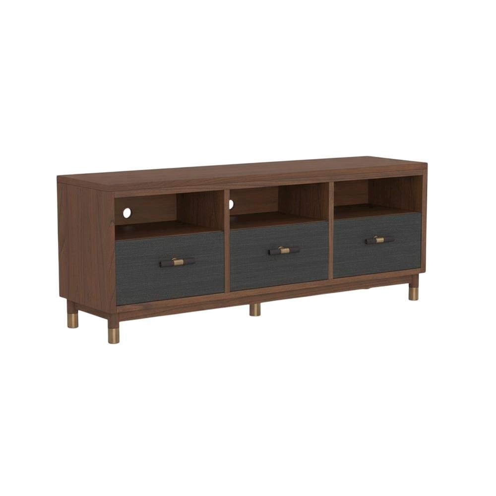 Black Mahogany Solids & Veneer TV Console with 3 Drawers and Modern Design. Picture 1