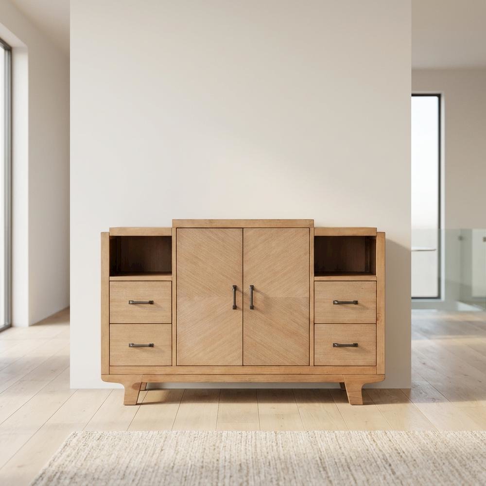 Solid Pine Sideboard Buffet Cabinet with Storage for Dining Room, Natural. Picture 2