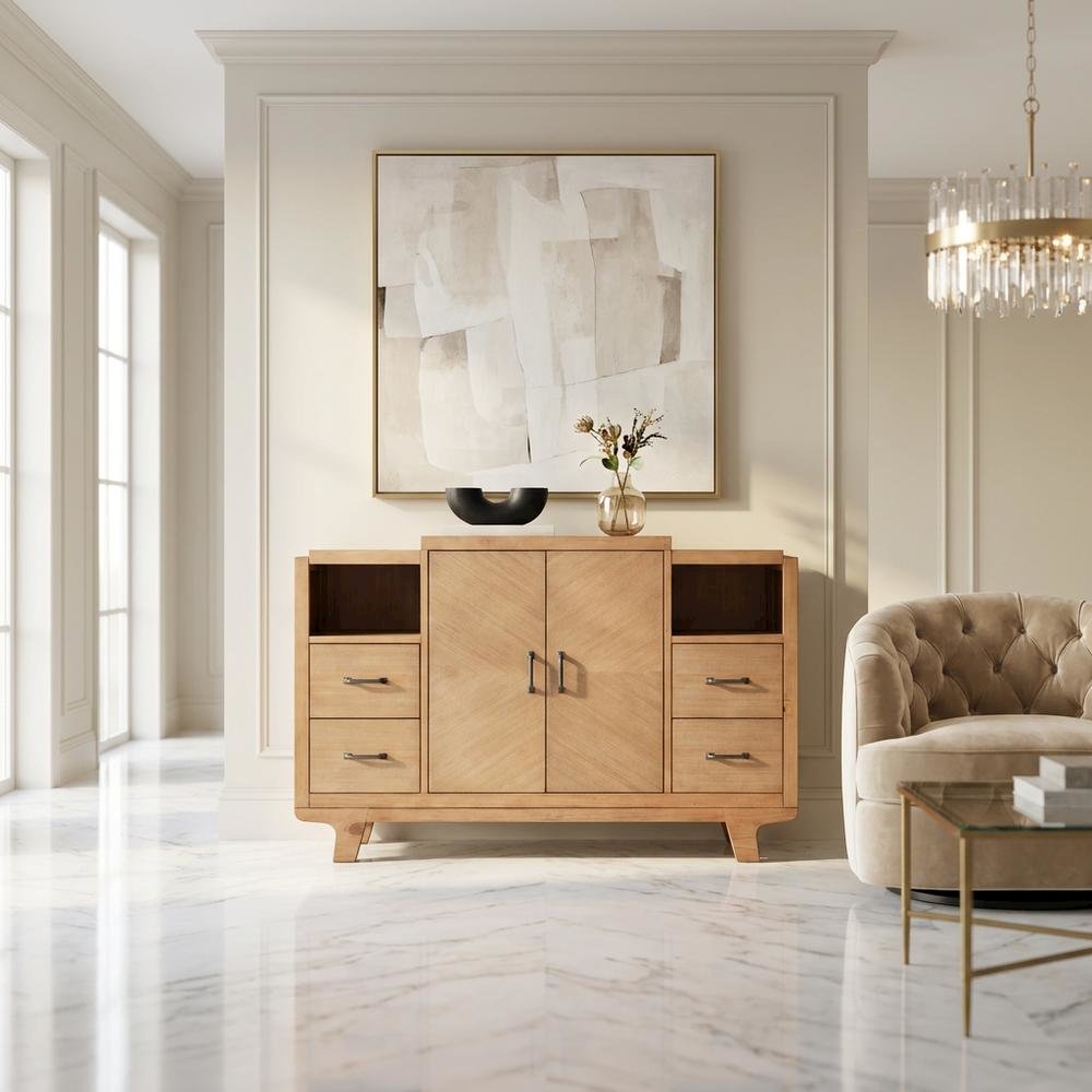 Solid Pine Sideboard Buffet Cabinet with Storage for Dining Room, Natural. Picture 4
