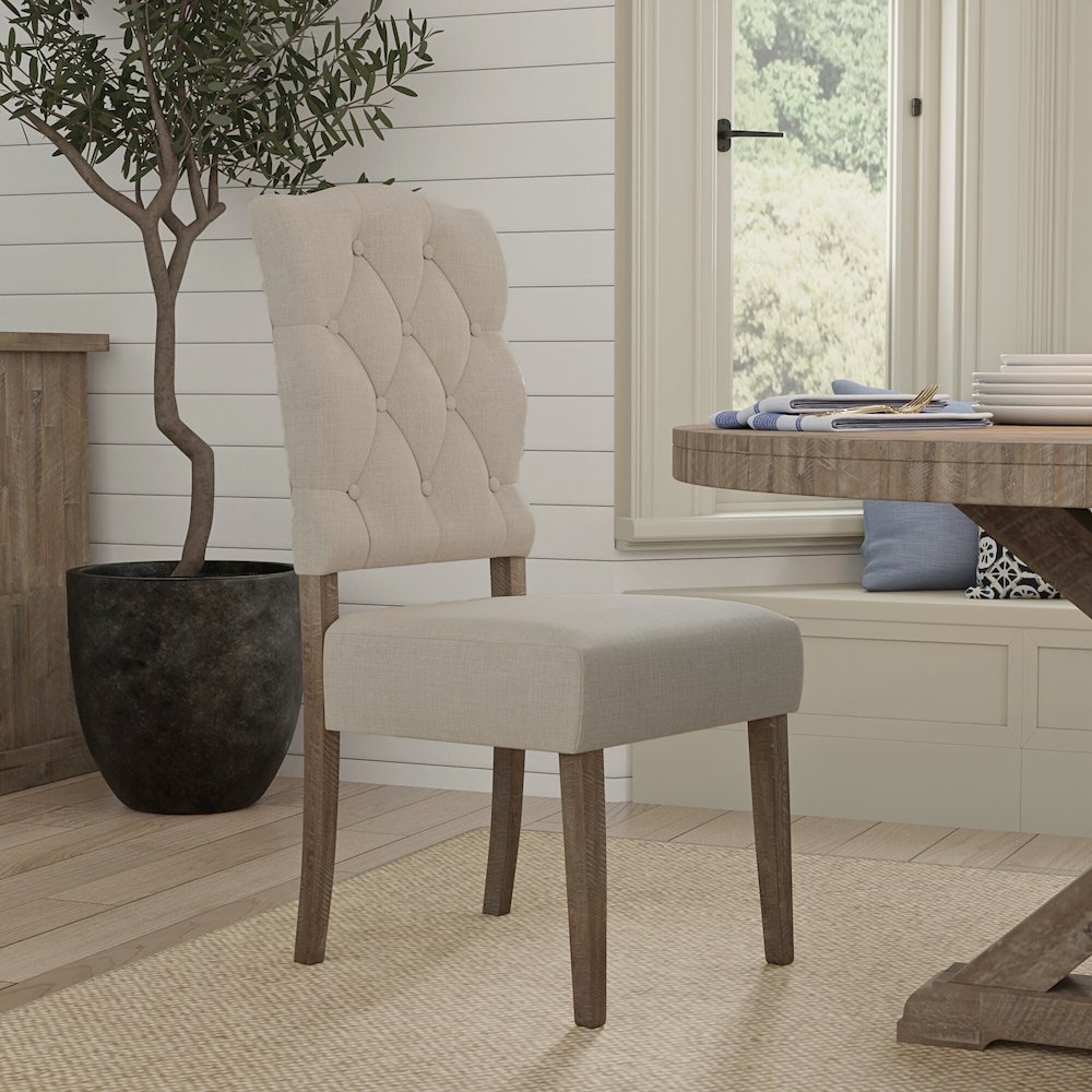 Newberry Set of 2 Button Tufted Parson Chairs, Weathered Natural. Picture 6
