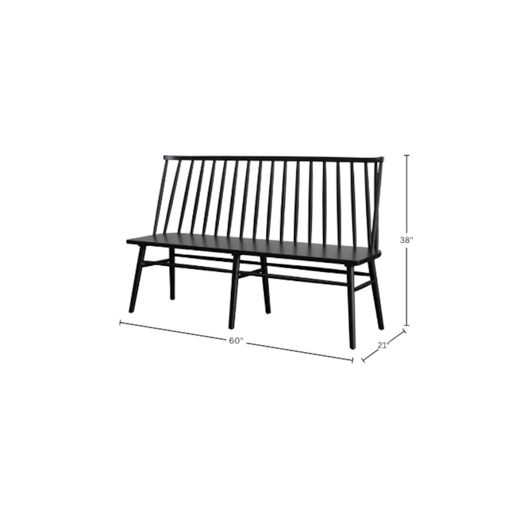 Farmhouse Style Windsor Dining Bench with Solid Wood Frame and Comfortable Seat. Picture 8