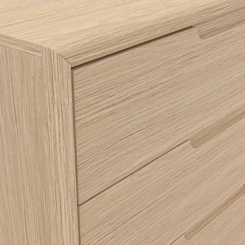 Light Oak Accent Chest with Modern Design and Spacious Drawer Storage. Picture 6