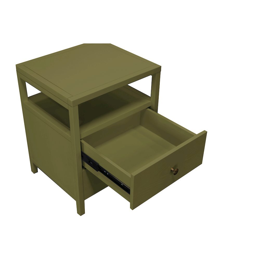 Olive Finish End Table with Drawer and Modern Farmhouse Design. Picture 7
