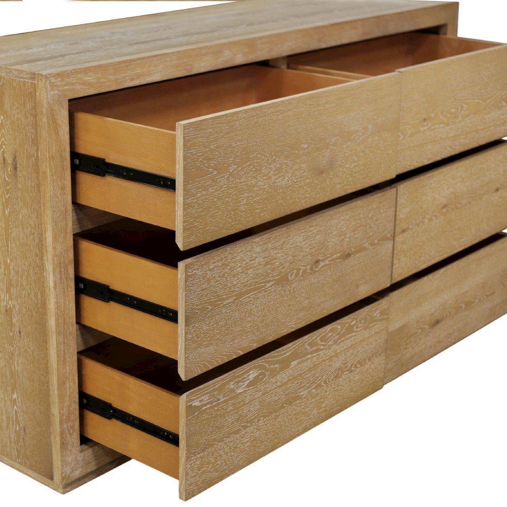 Six Drawer Dresser in Unstained Wood Finish with Modern Farmhouse Design. Picture 6