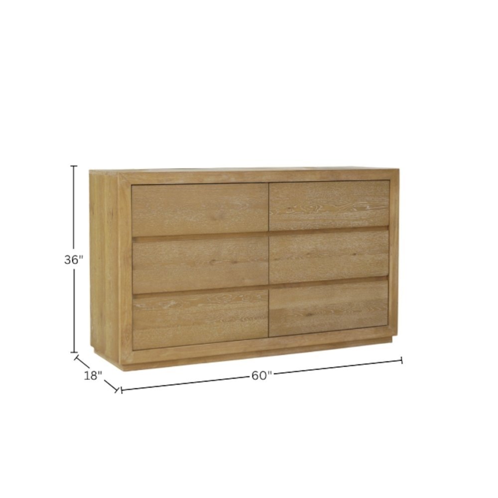 Six Drawer Dresser in Unstained Wood Finish with Modern Farmhouse Design. Picture 7