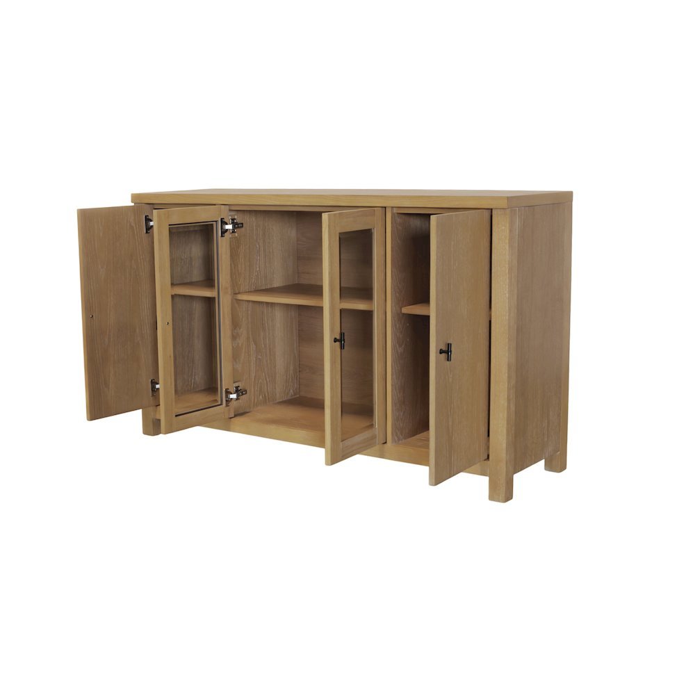 Glass and Wood Sideboard with Left and Right Cabinet Storage Farmhouse Design. Picture 7