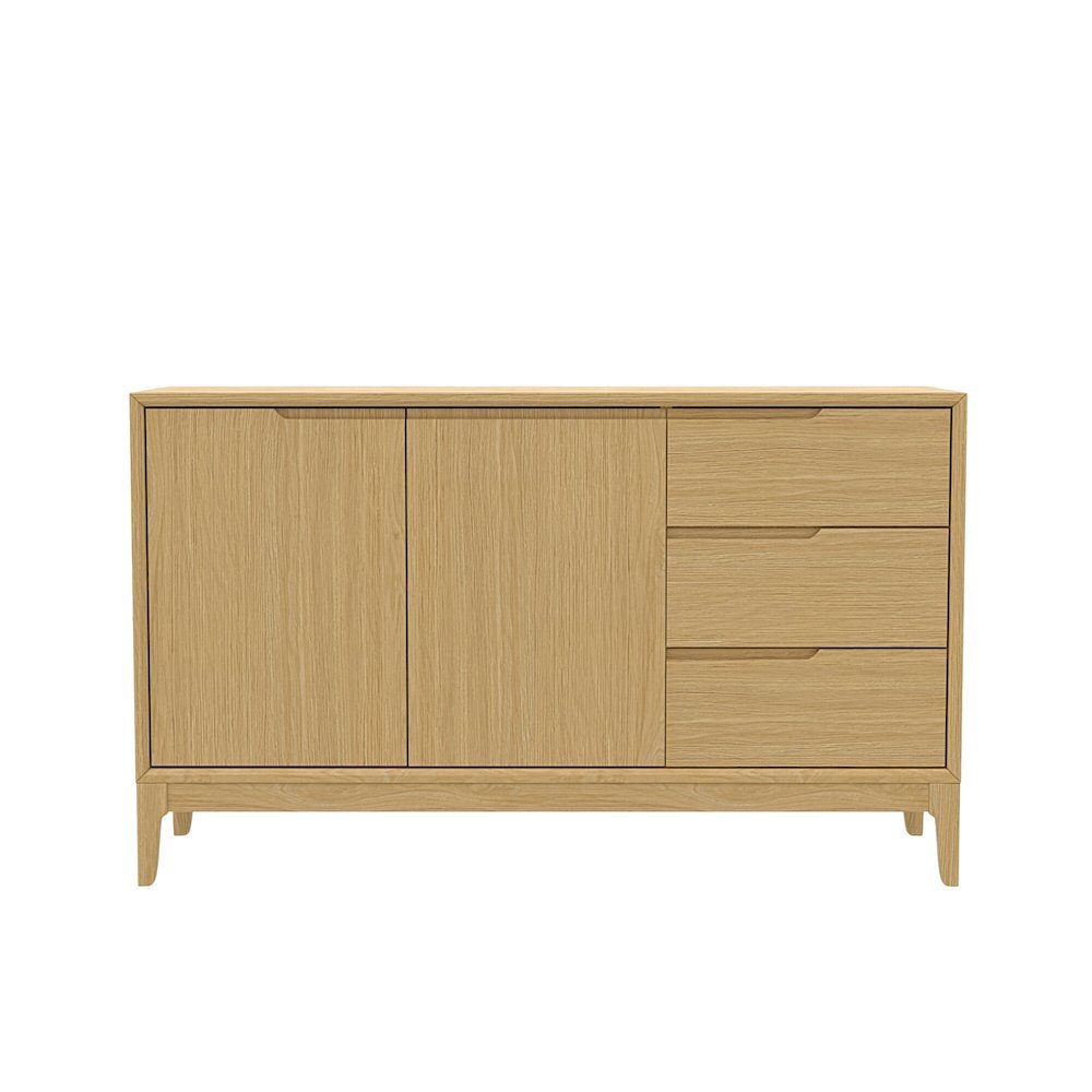 Light Oak Dining Server with Drawers and Modern Shelving Storage Unit. Picture 4