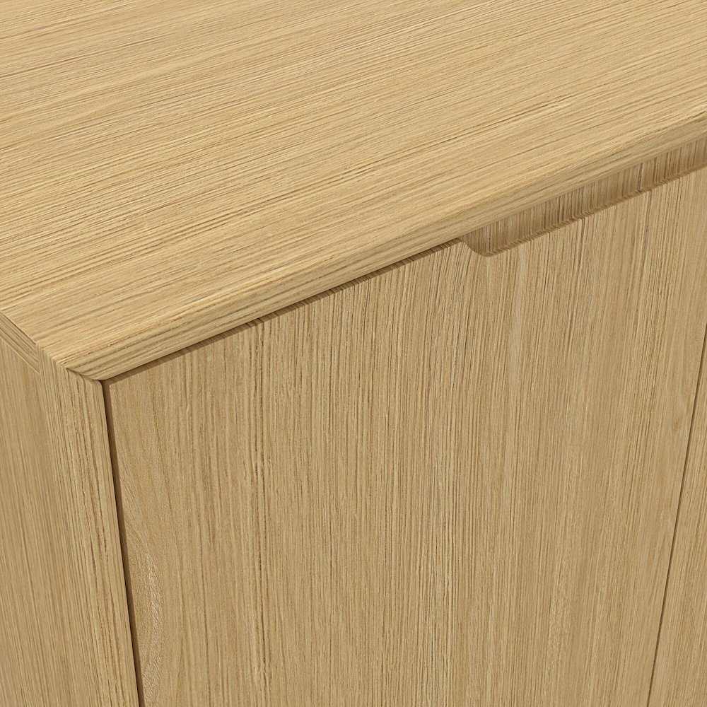 Light Oak Dining Server with Drawers and Modern Shelving Storage Unit. Picture 7