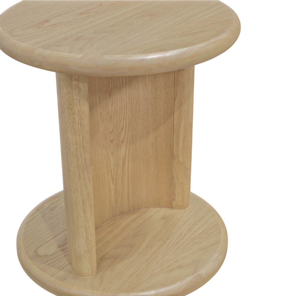 Light Oak End Table with Bottom Shelf Modern Design Single Piece. Picture 7