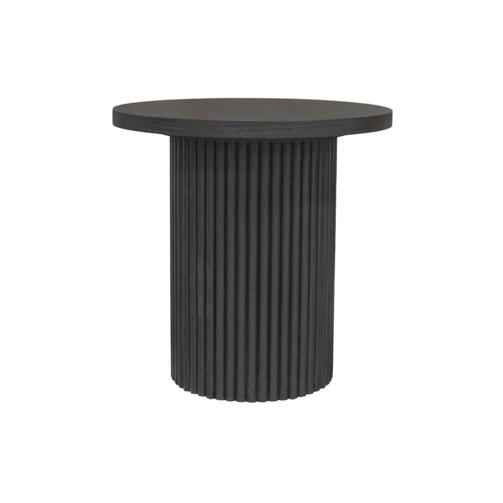 Black Round End Table with Modern Design and Thick Tabletop. Picture 1