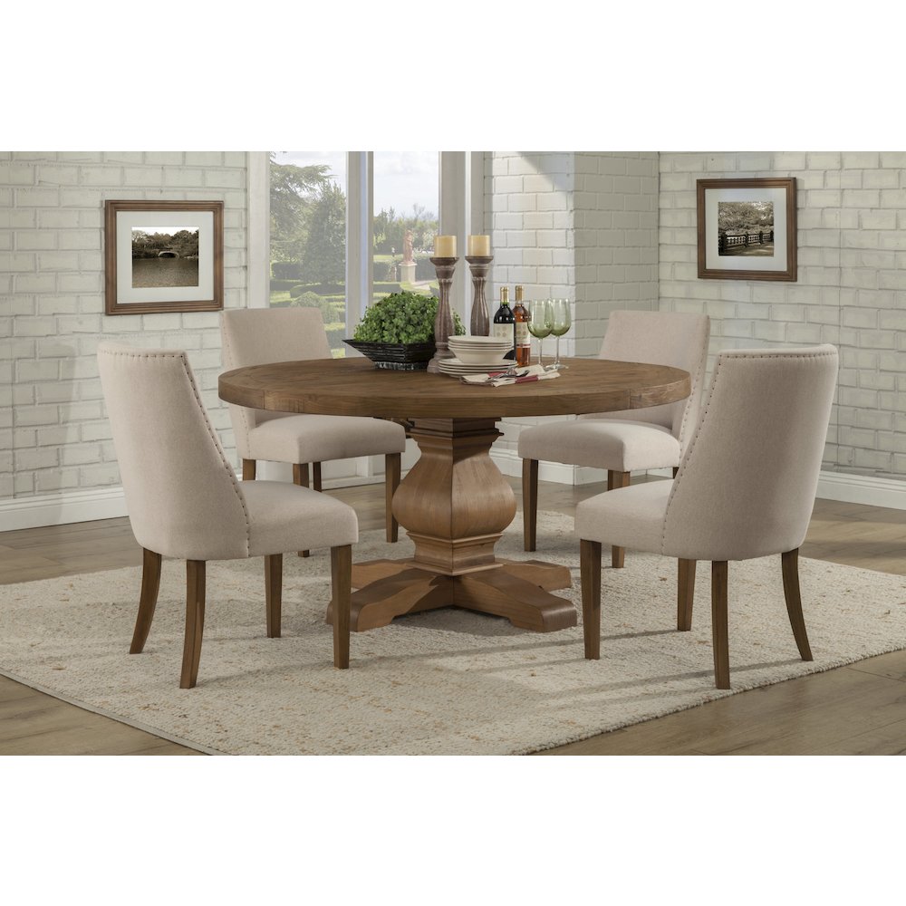 Kensington Round Solid Pine Dining Table, Reclaimed Natural. Picture 5