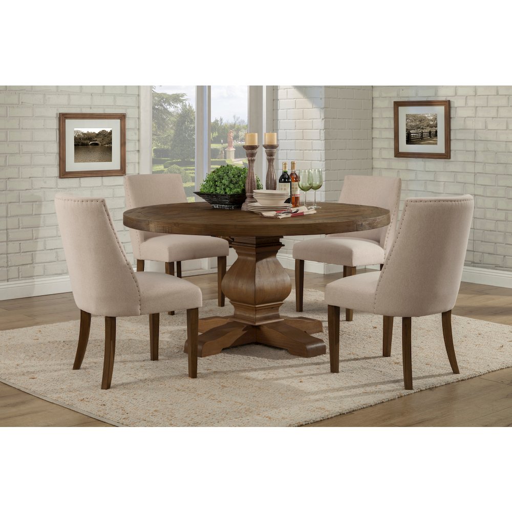 Kensington Round Solid Pine Dining Table, Walnut. Picture 4