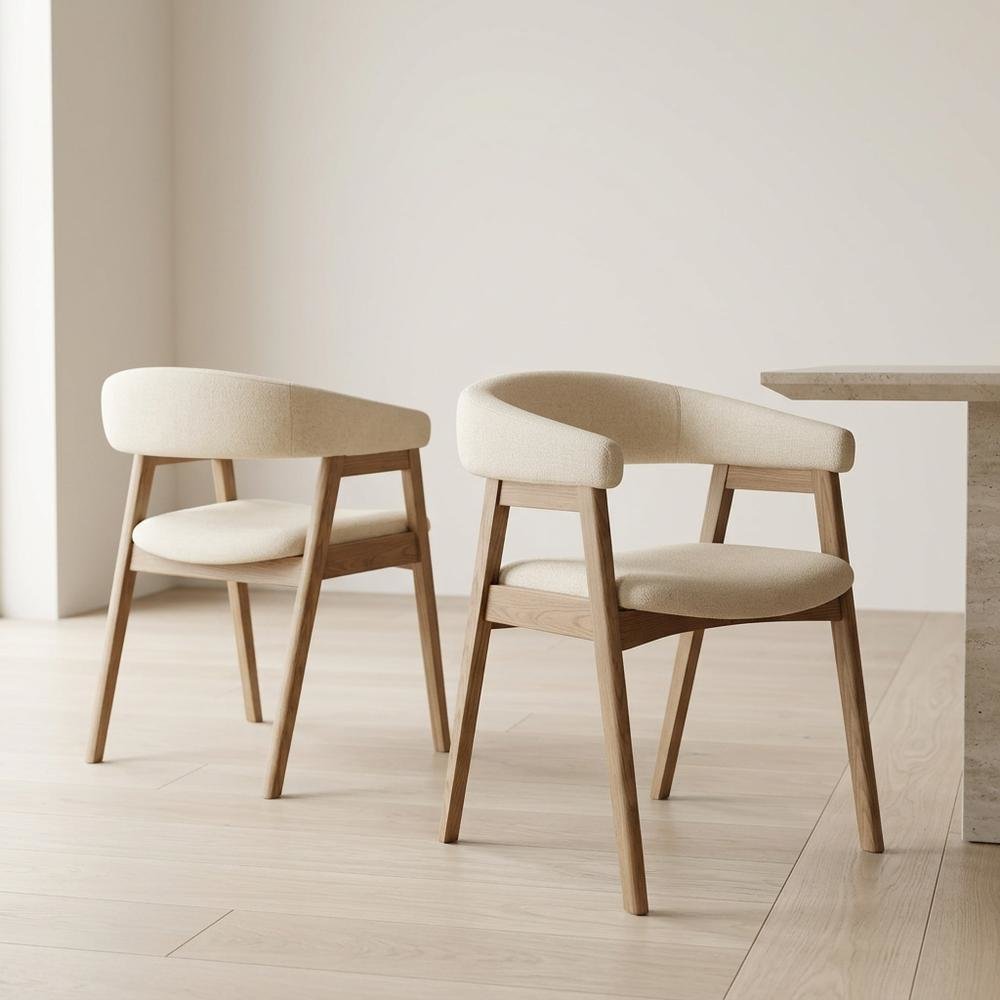 Solid Rubberwood Modern Dining Chairs, Natural, Set of 2. Picture 4