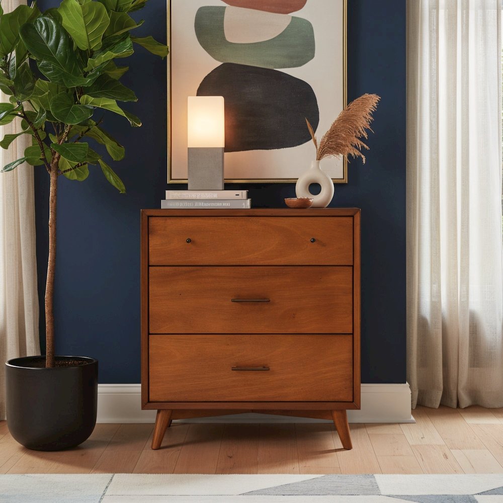 Flynn Mid Century Modern 3 Drawer Small Chest, Acorn. Picture 3
