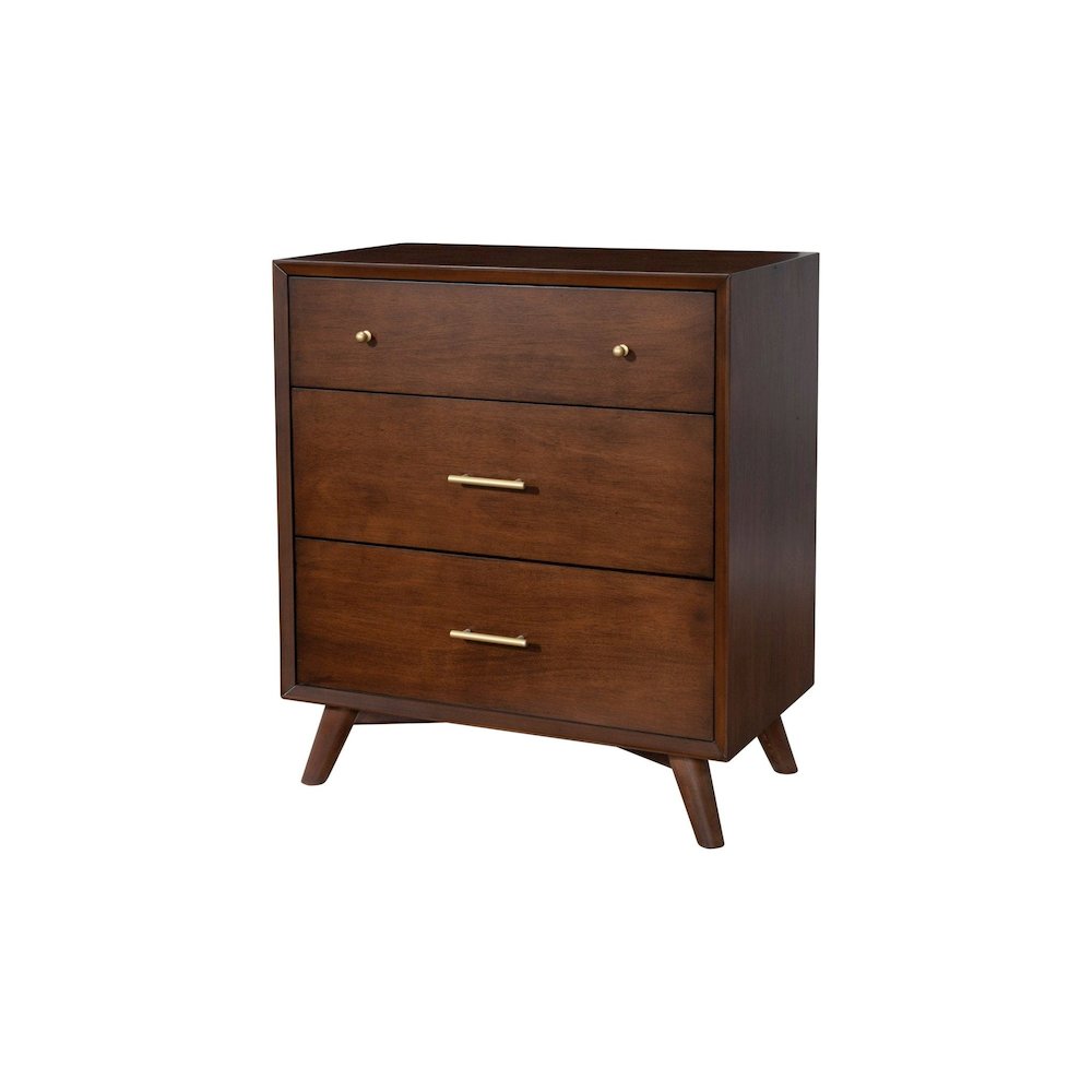 Flynn Mid Century Modern 3 Drawer Small Chest, Walnut. Picture 1