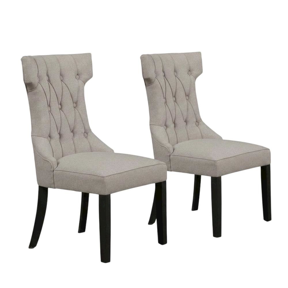 Solid Wood Linen-Upholstered Dining Chairs for Kitchen and Dining Room, Set of 2. Picture 1