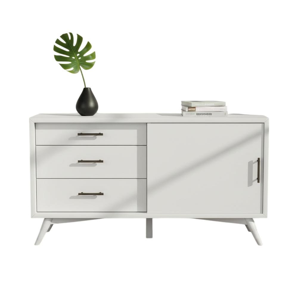 White Small TV Console with Mahogany Solids and Veneer, Modern Style. Picture 4