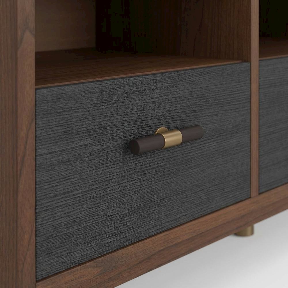 Black Mahogany Solids & Veneer TV Console with 3 Drawers and Modern Design. Picture 5