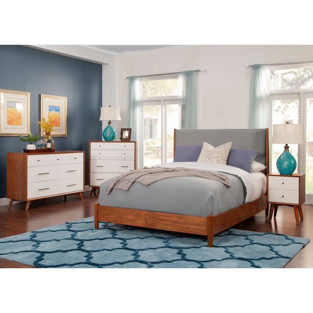 Flynn Mid Century Modern Two Tone California King Panel Bed, Acorn/Grey. Picture 2