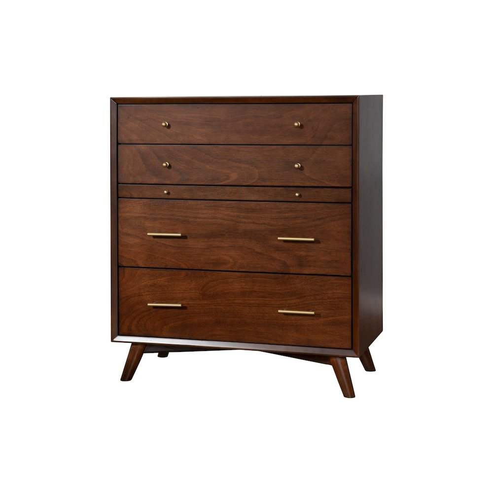 Flynn Mid Century Modern 4 Drawer Multifunction Chest w/Pull Out Tray, Walnut. Picture 4