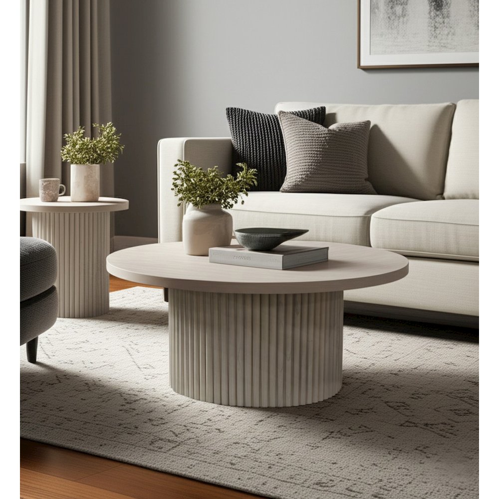 Reba Round Cocktail Table, White Wash. Picture 2