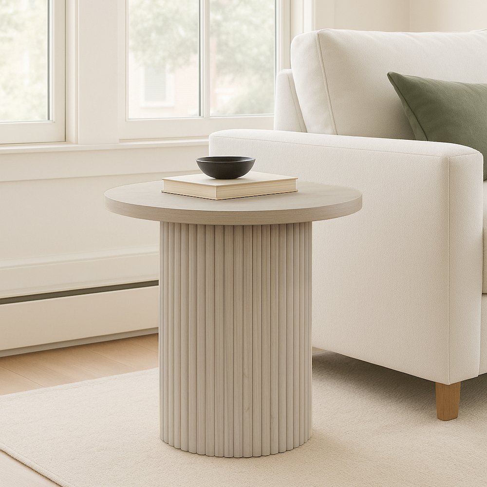 Reba Round End Table, White Wash. Picture 2