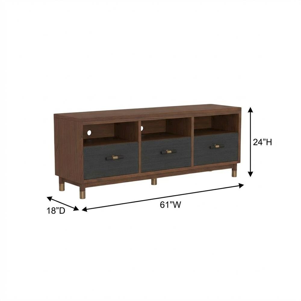 Black Mahogany Solids & Veneer TV Console with 3 Drawers and Modern Design. Picture 7