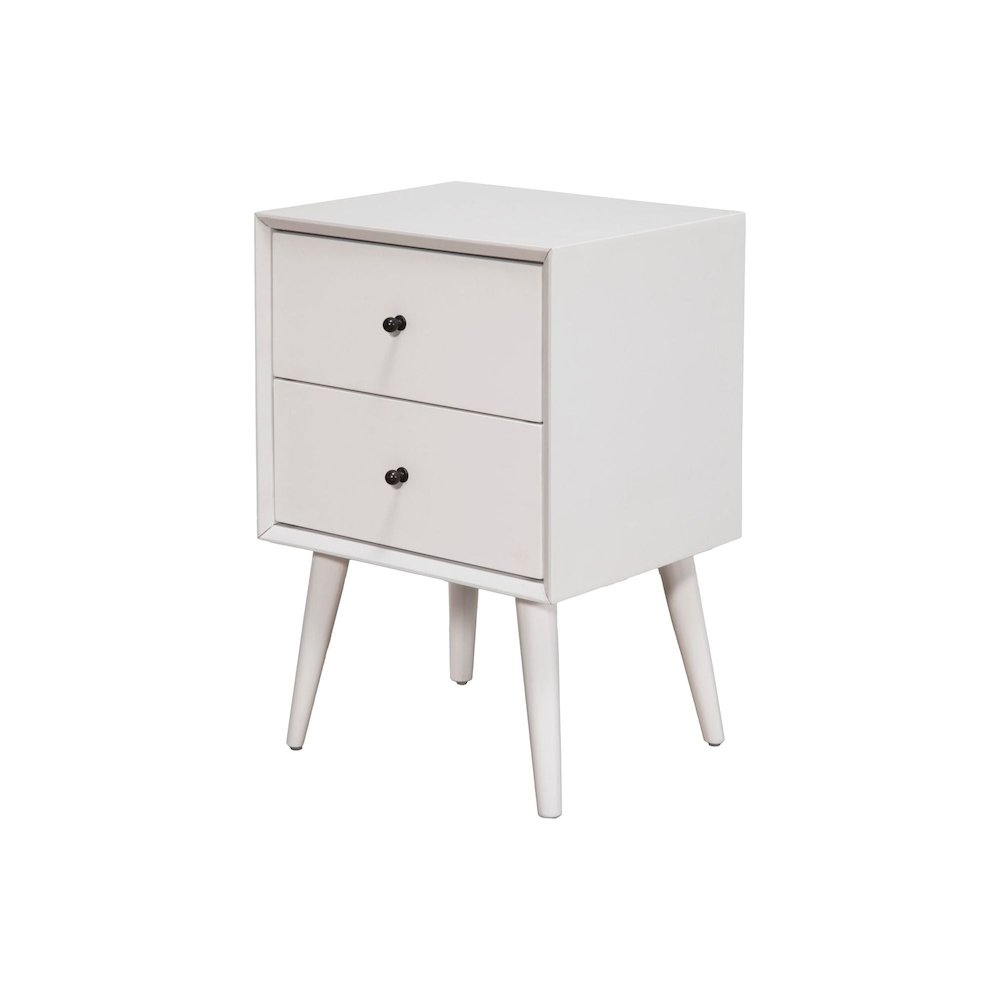 Flynn Mid Century Modern 2 Drawer Nightstand, White. Picture 1