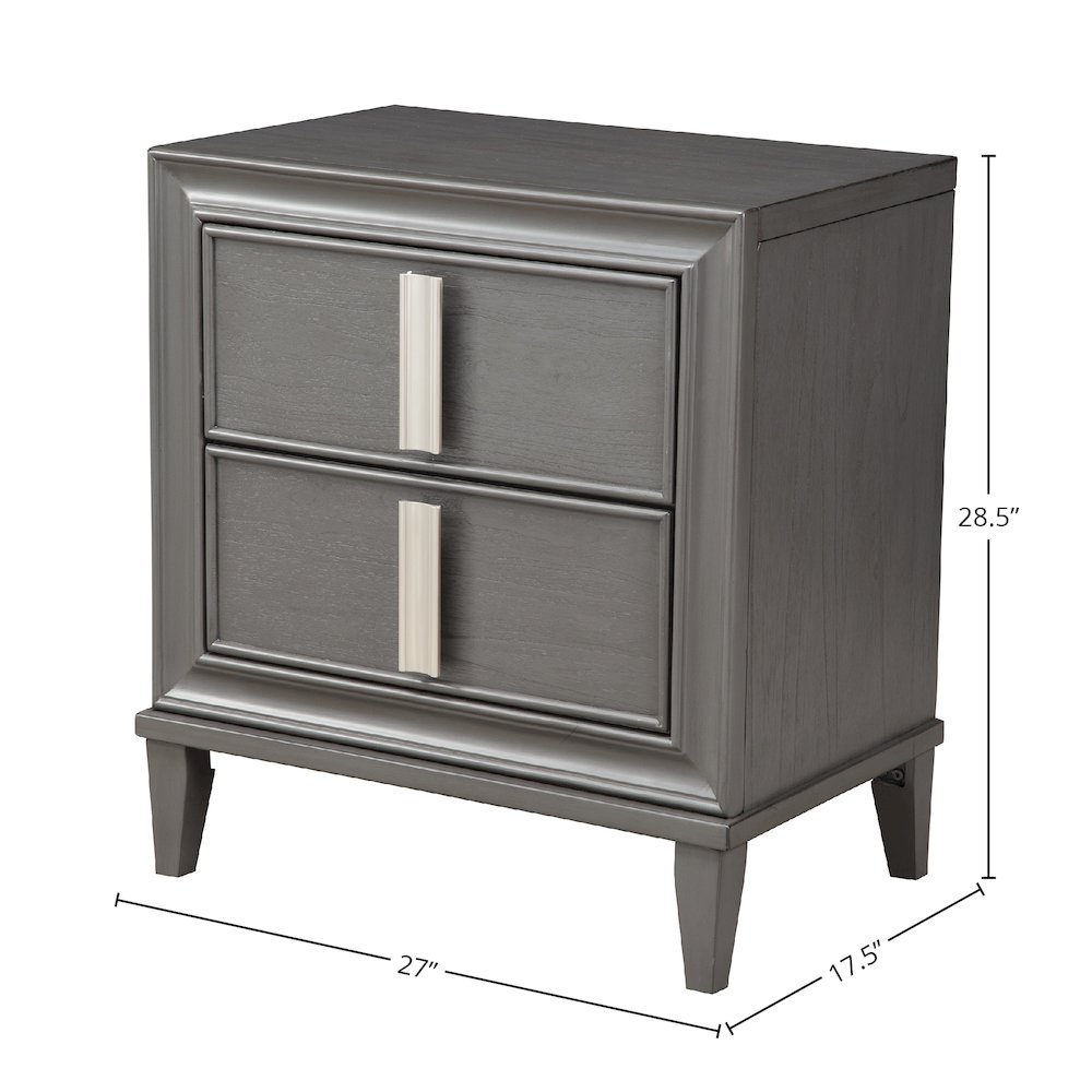 Lorraine 2 Drawer Nightstand, Dark Grey. Picture 1