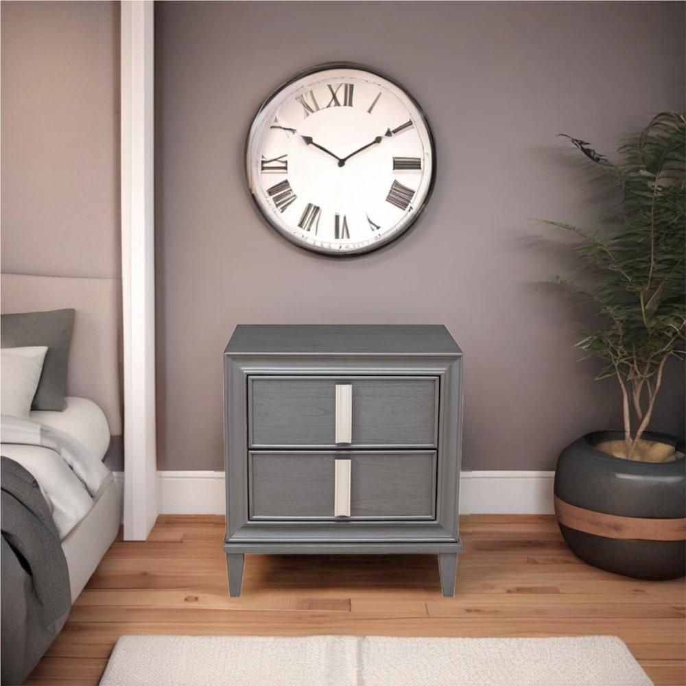 Lorraine 2 Drawer Nightstand, Dark Grey. Picture 2
