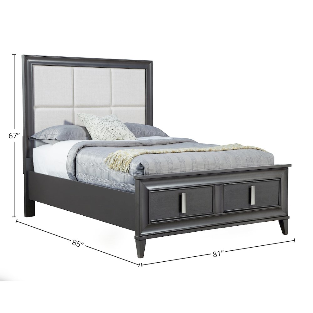 Lorraine California King Storage Footboard Platform Bed, Dark Grey. Picture 1