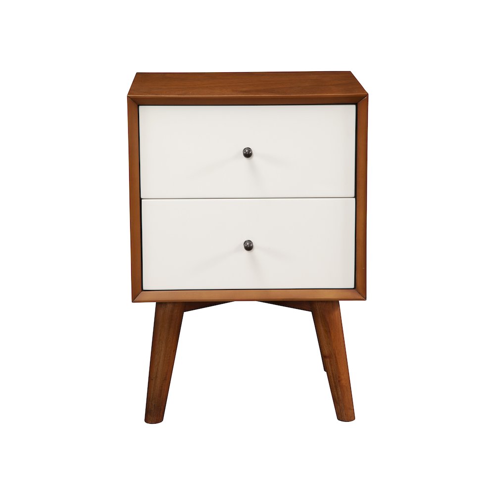 Flynn 2 Drawer Two Tone Nightstand, Acorn/White. Picture 3