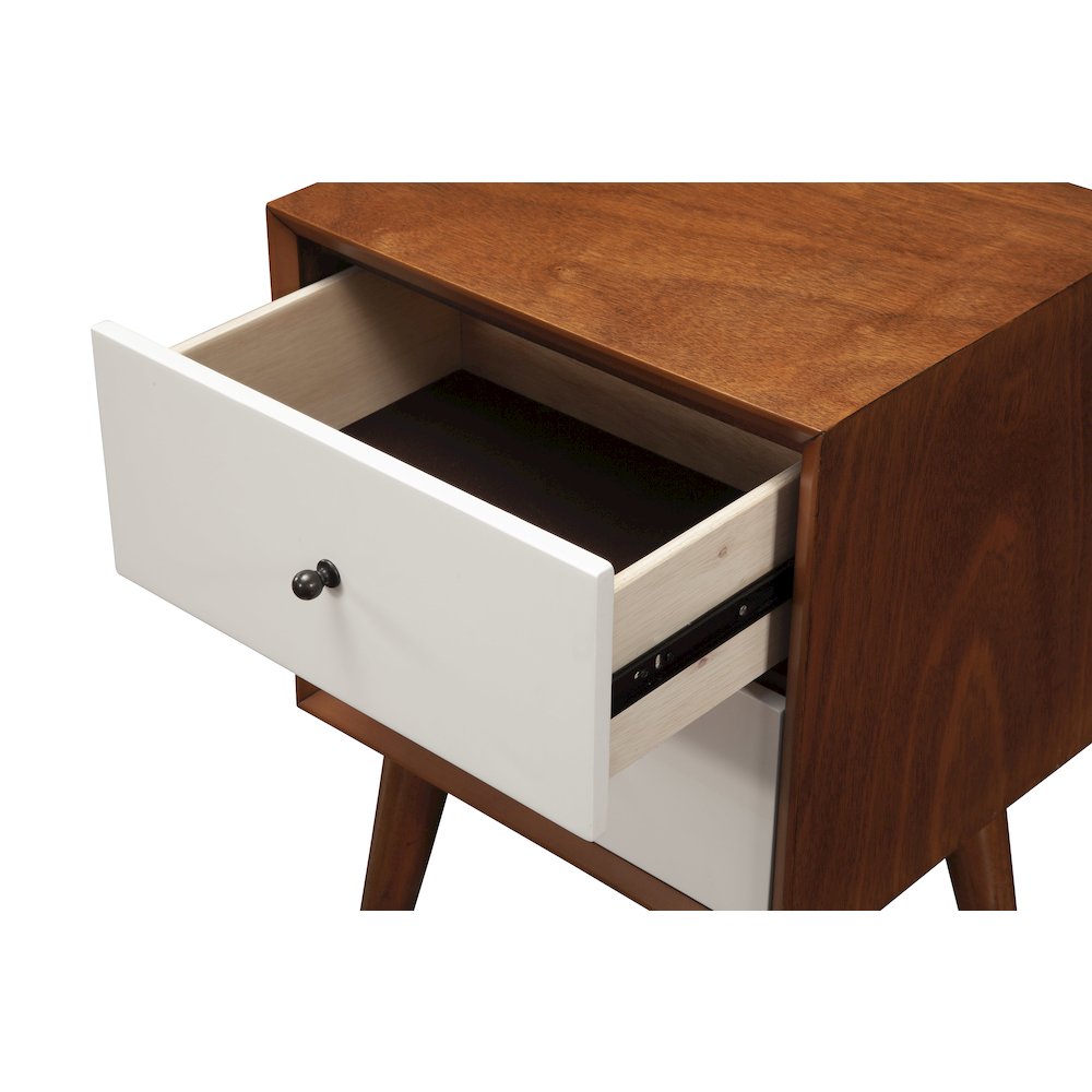 Flynn 2 Drawer Two Tone Nightstand, Acorn/White. Picture 10