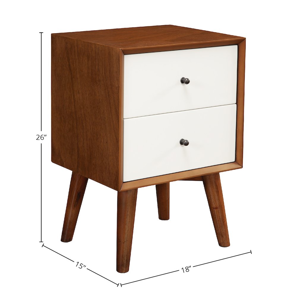 Flynn 2 Drawer Two Tone Nightstand, Acorn/White. Picture 8