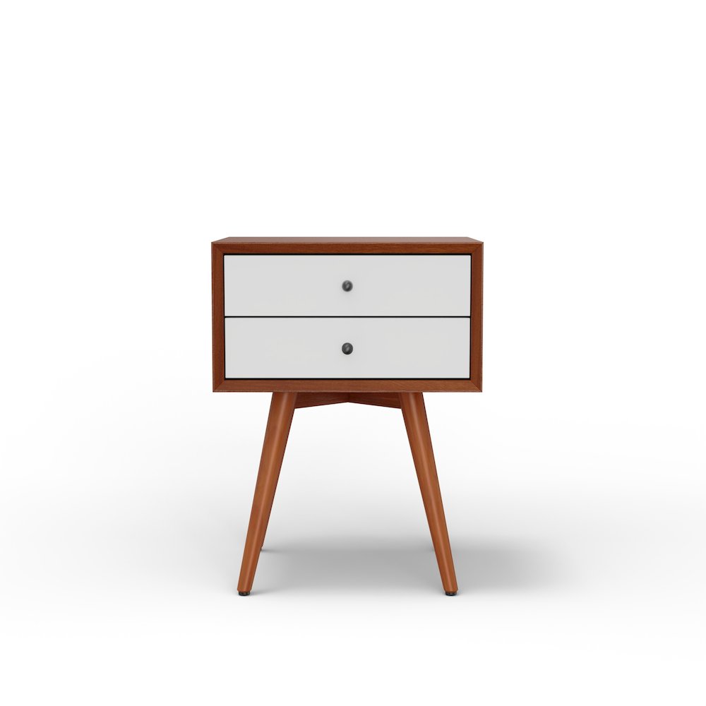 Flynn 2 Drawer Two Tone Nightstand, Acorn/White. Picture 5