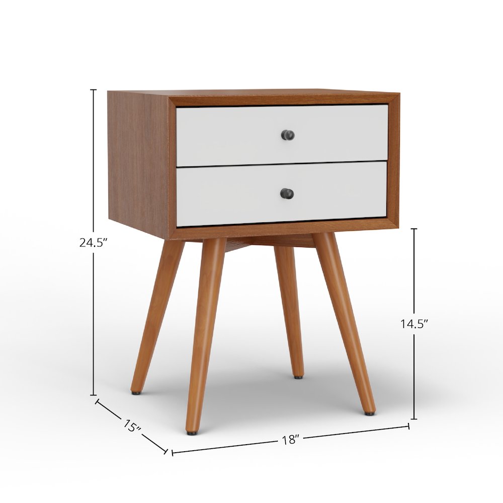 Flynn 2 Drawer Two Tone Nightstand, Acorn/White. Picture 7