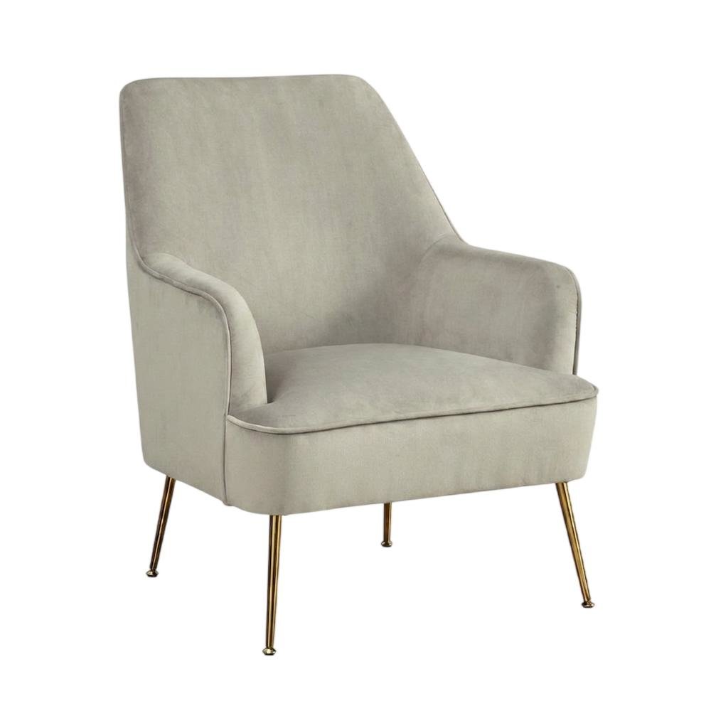 Velour Fabric Accent Chair with Rubberwood Frame, Grey with Gold Legs. Picture 3