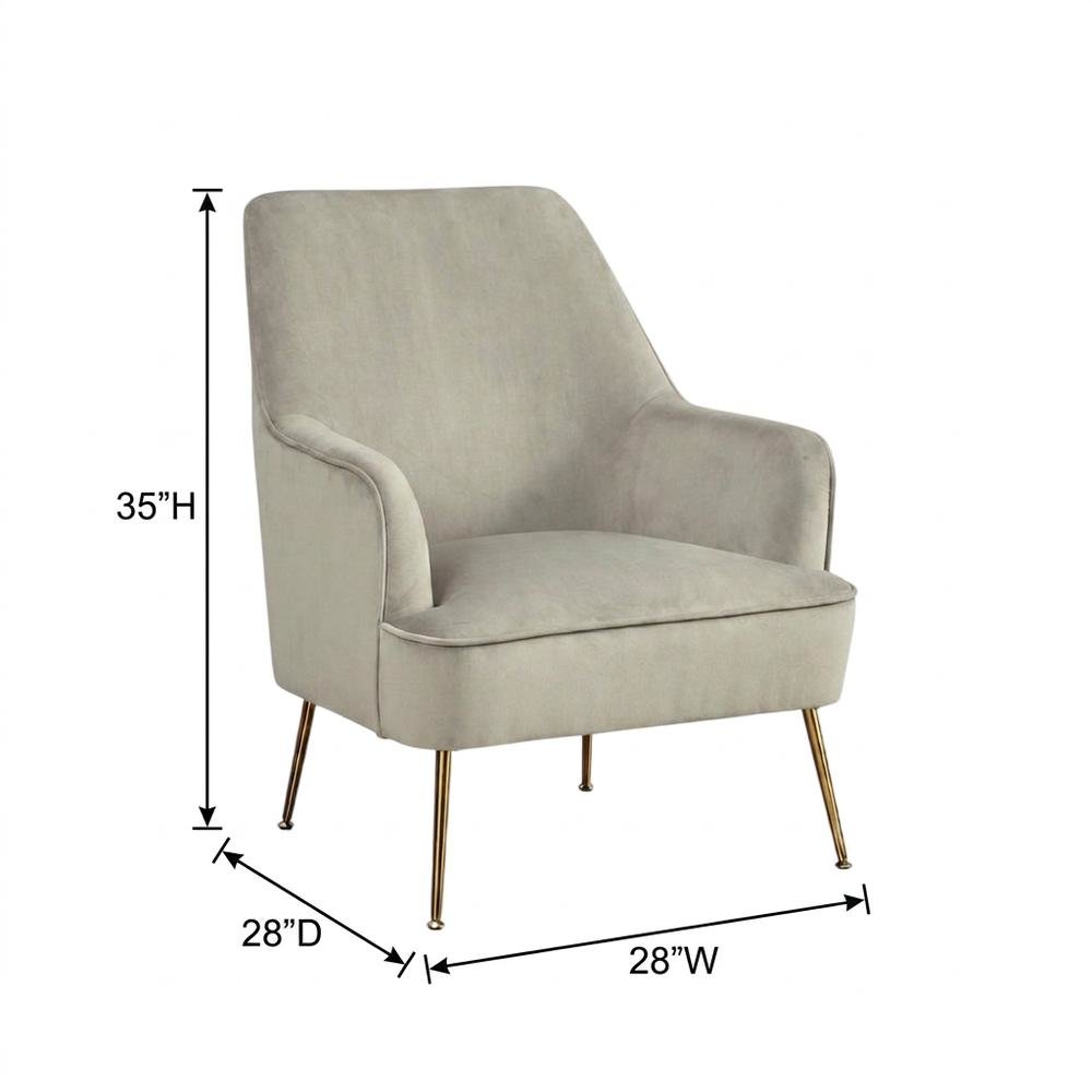 Velour Fabric Accent Chair with Rubberwood Frame, Grey with Gold Legs. Picture 5