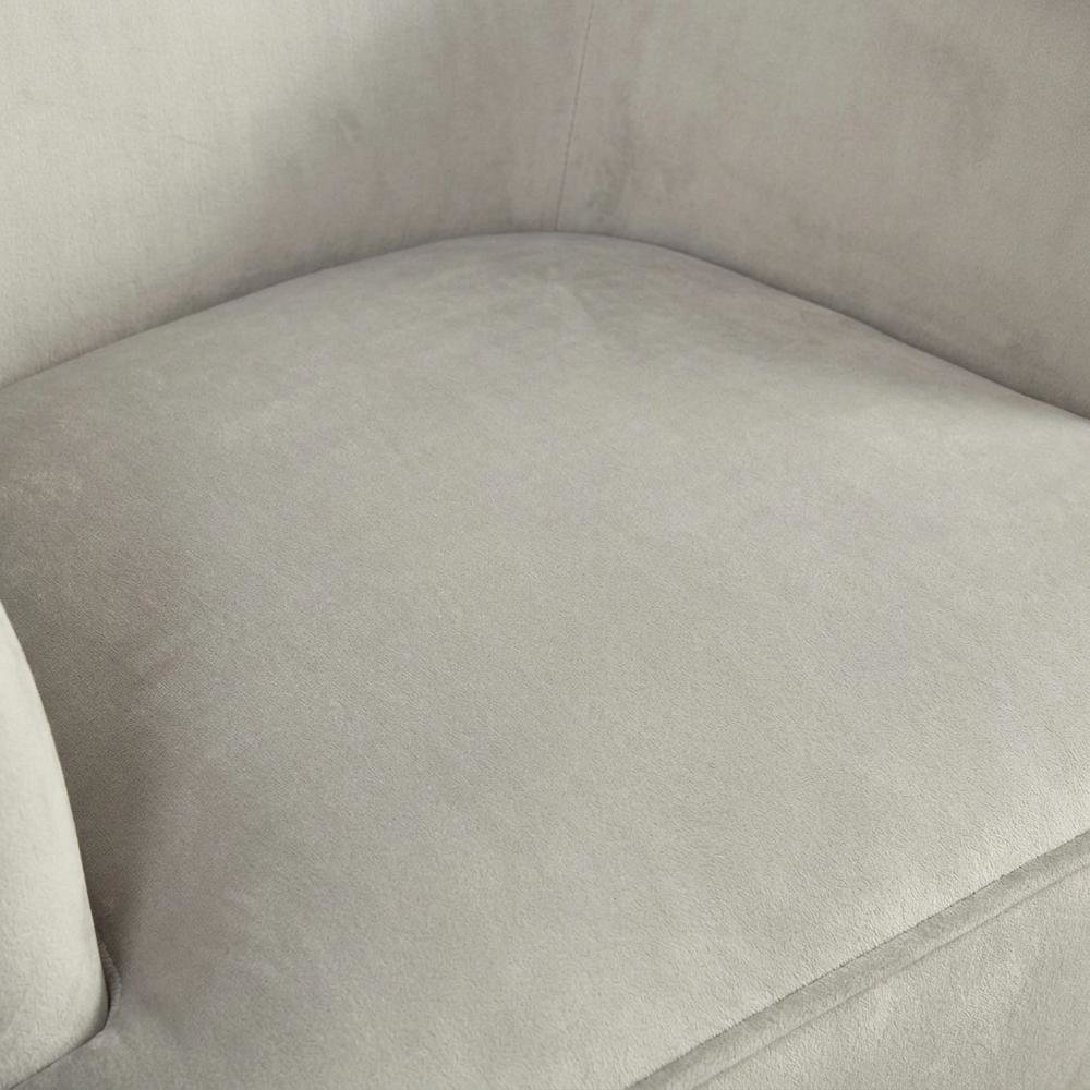 Velour Fabric Accent Chair with Rubberwood Frame, Grey with Gold Legs. Picture 6