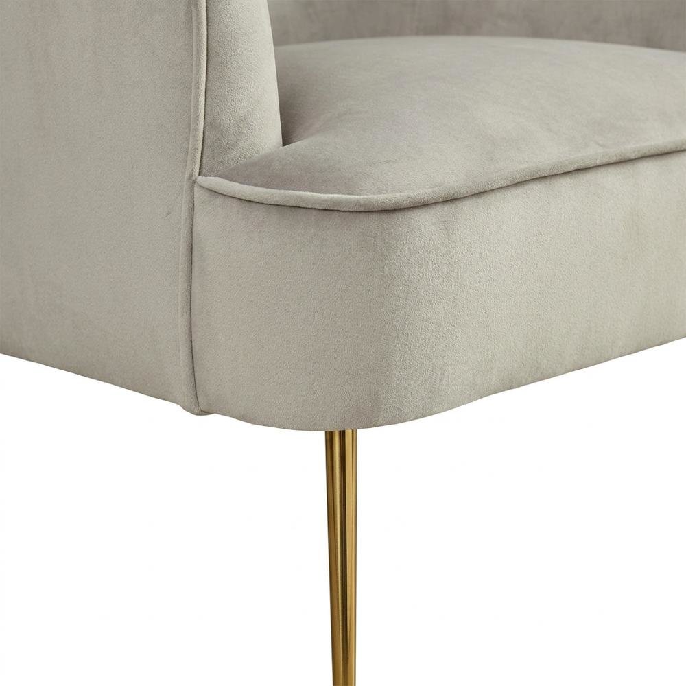 Velour Fabric Accent Chair with Rubberwood Frame, Grey with Gold Legs. Picture 7