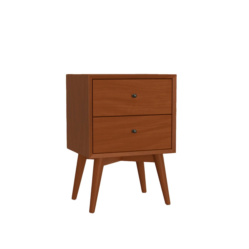 Flynn Mid Century Modern 2 Drawer Nightstand, Acorn. Picture 1