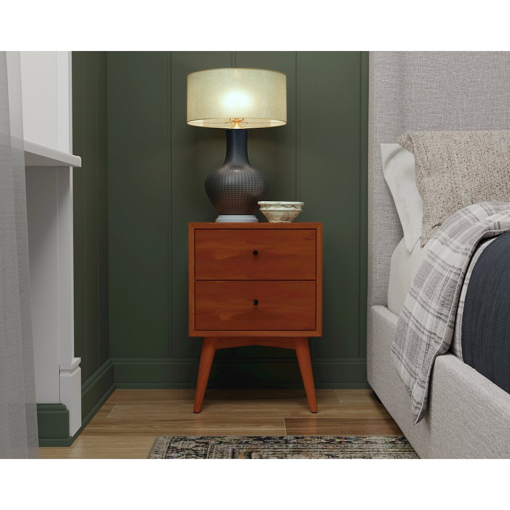 Flynn Mid Century Modern 2 Drawer Nightstand, Acorn. Picture 2