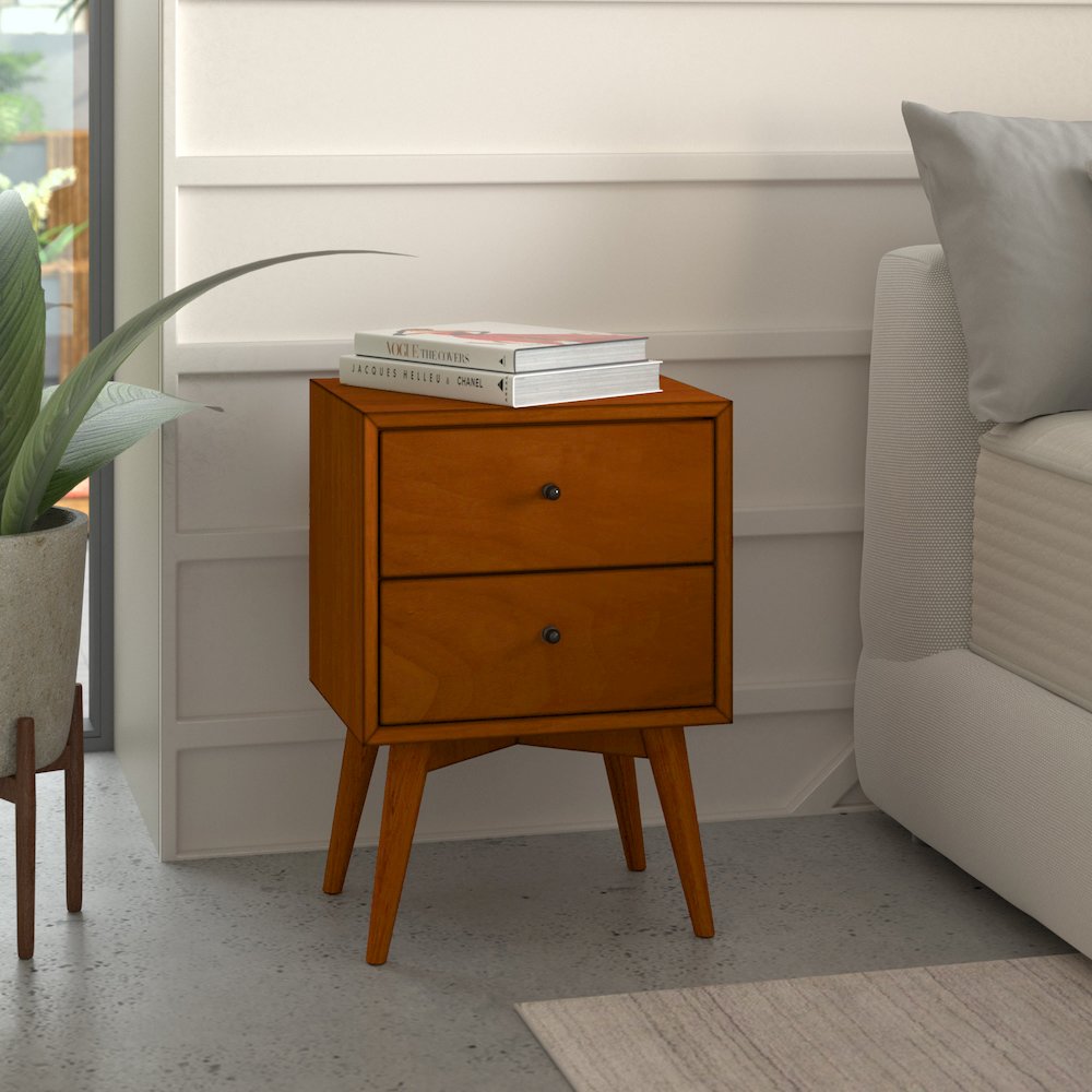 Flynn Mid Century Modern 2 Drawer Nightstand, Acorn. Picture 5