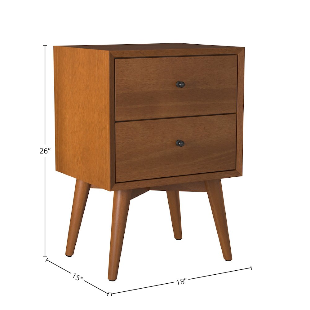 Flynn Mid Century Modern 2 Drawer Nightstand, Acorn. Picture 9