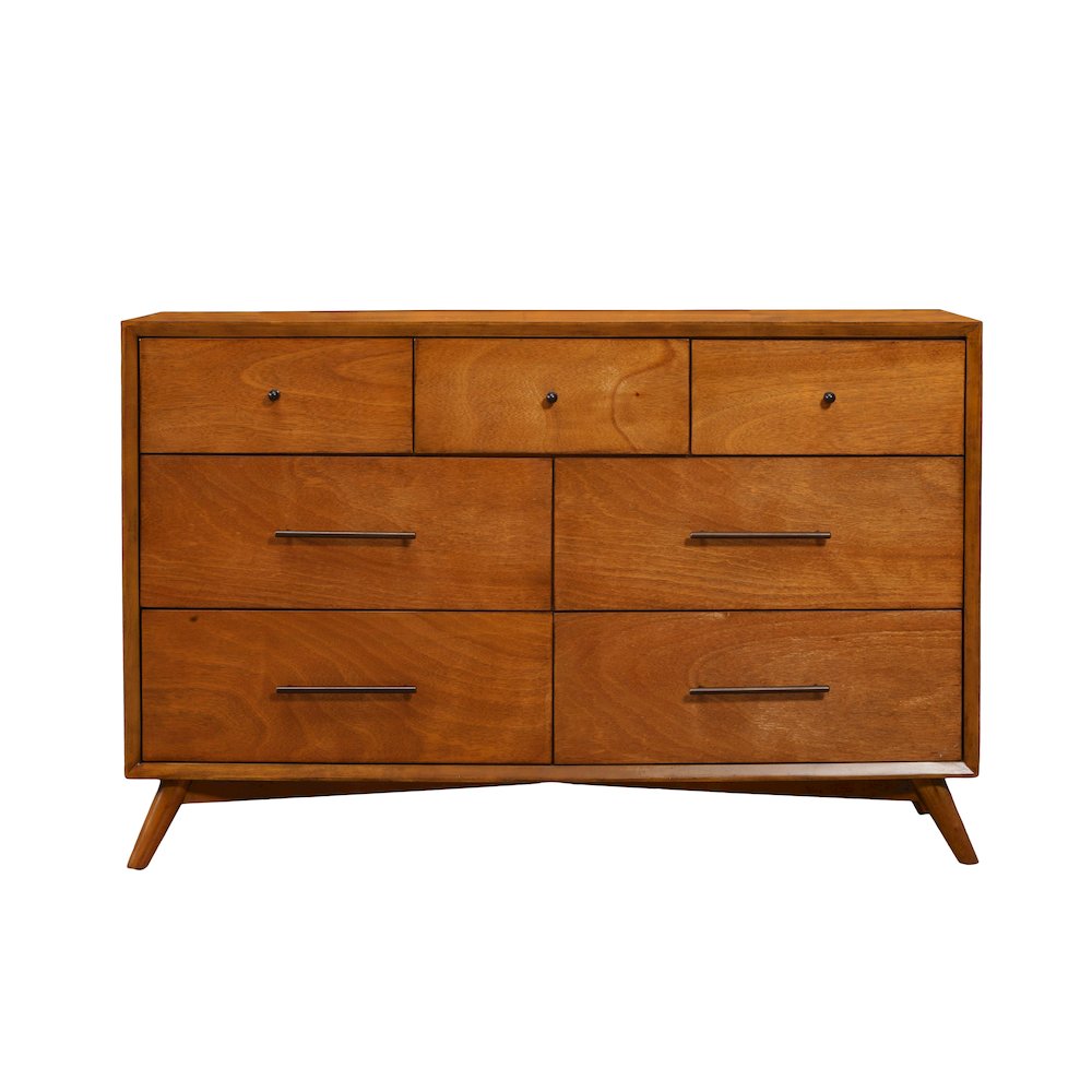 Flynn Mid Century Modern 7 Drawer Dresser, Acorn. Picture 1