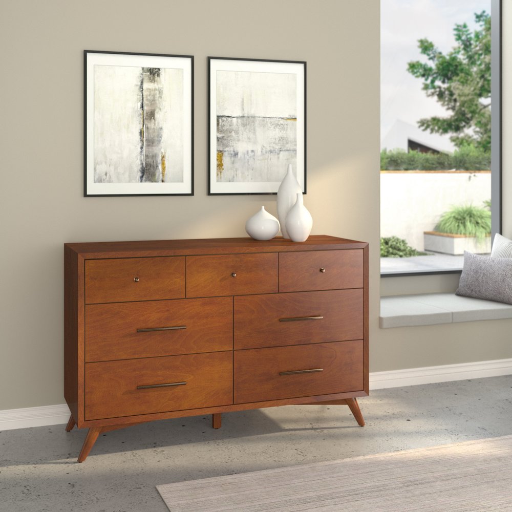 Flynn Mid Century Modern 7 Drawer Dresser, Acorn. Picture 4