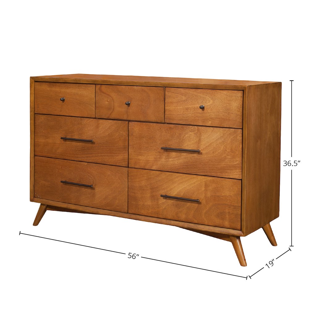 Flynn Mid Century Modern 7 Drawer Dresser, Acorn. Picture 3